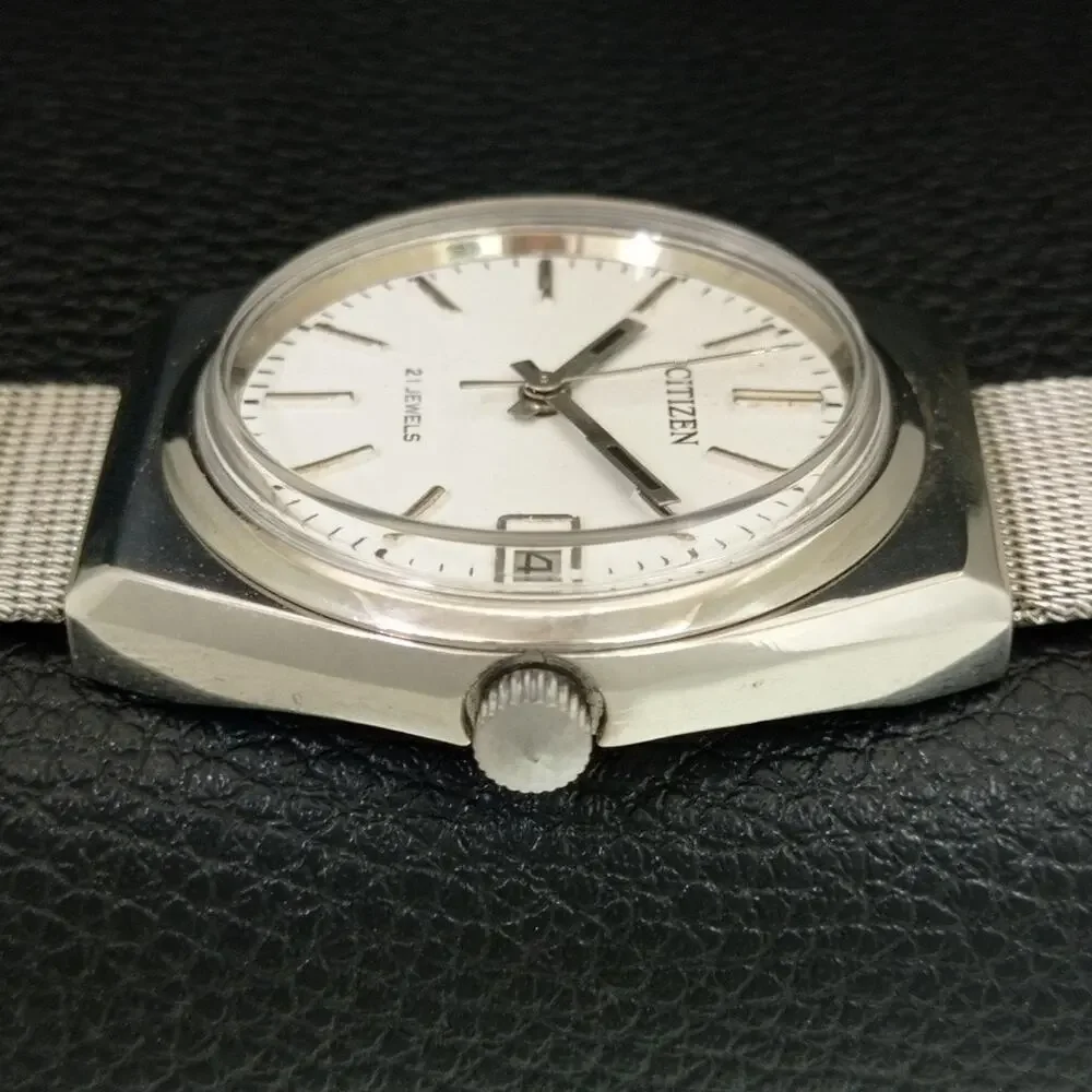 Vintage 1973 Citizen Manual Wound Mens Silver Watch W/Date & Silver accents